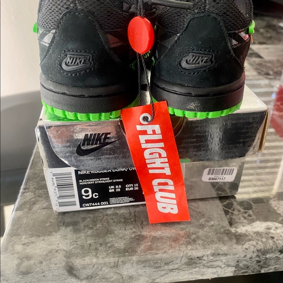 Brand New!!!OFF-WHITE X RUBBER DUNK TD 'GREEN STRIKE sz 9 Toddler - Picture 5 of 5